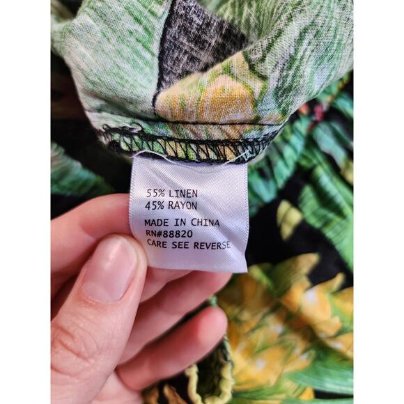 Nicole Miller Wide Leg Pants Womens Size Medium Green Tropical Floral Cropped - Picture 10 of 12